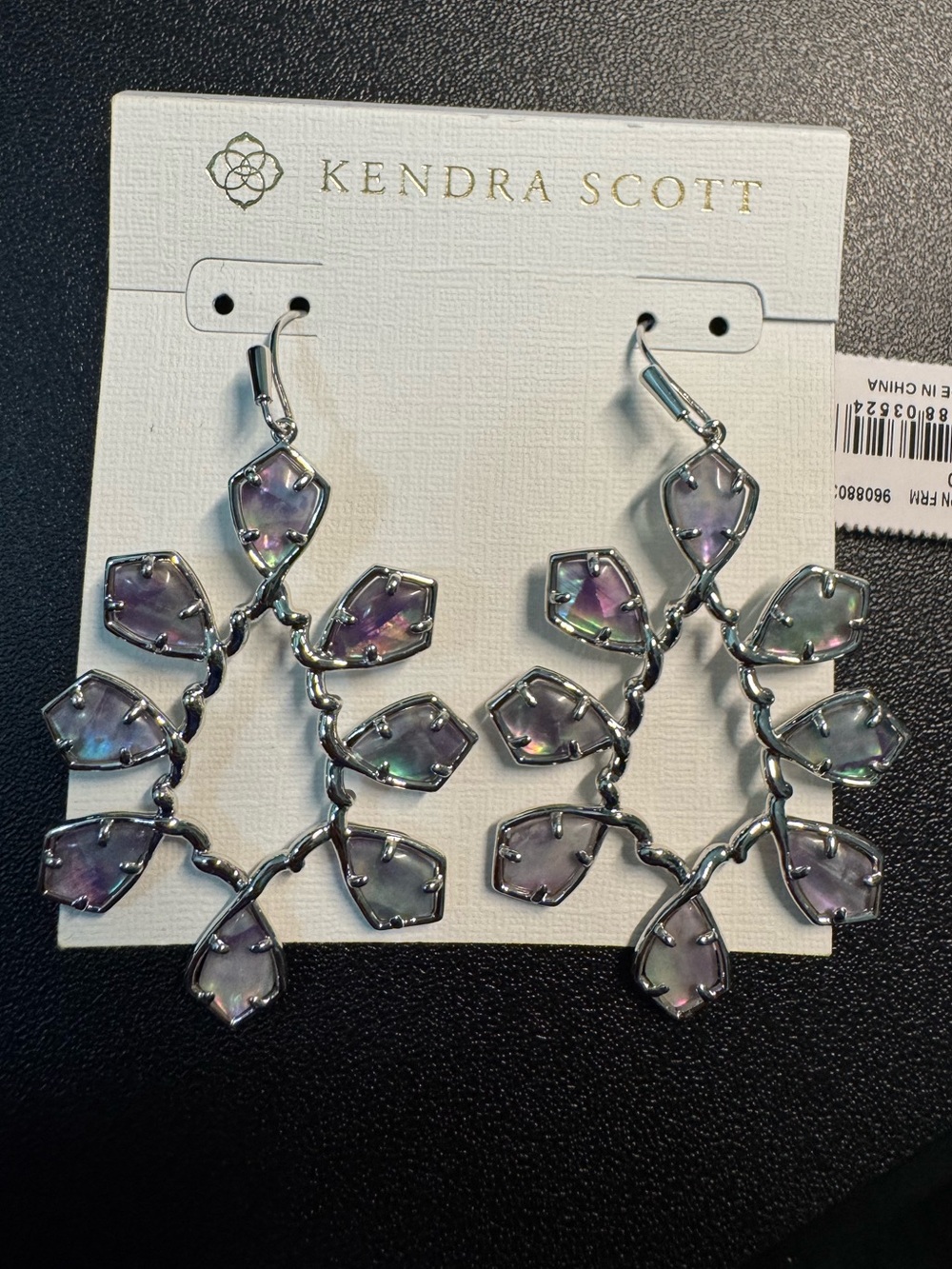 NWT Kendra Scott Camry Earrings - Silver and Lilac Abalone
